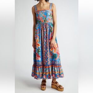 FARM Rio stitched garden blue maxi sun dress size M NWT